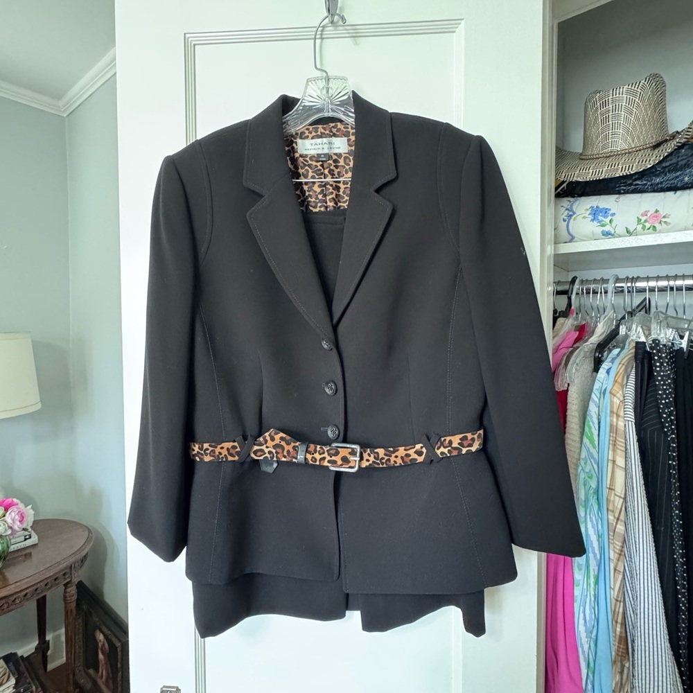 Tahari Black Blazer with Leopard-Print Belt